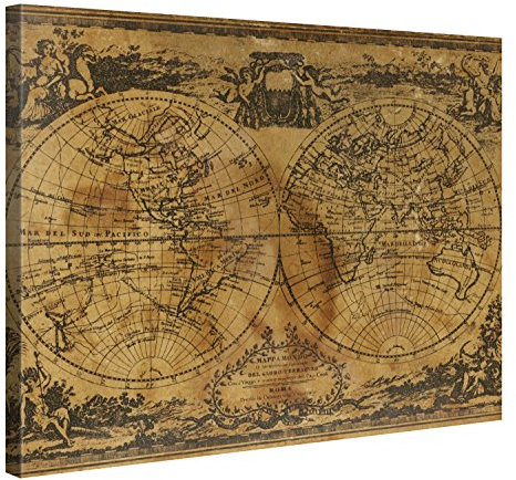 PICANOVA Art Retro Weltkarte 100x75cm – Premium Leinwanddruck – Kunstdruck Auf 2cm Holz-Keilrahmen Für Schlaf- Und Wohnzimmer Druck Auf Leinwand