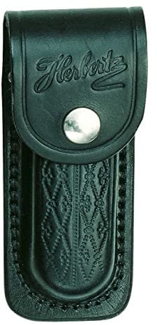 Herbertz Messer-Etui, schwarzes Leder mit Prägemuster, Gürtelschlaufe, für Messer mit 11 cm Heftlänge