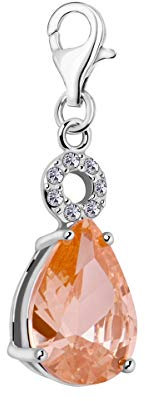 Quiges Charm Anhänger Kristall Beige Zirkonia Tropfen 925 Silber mit Karabinerverschluss für Bettelarmband