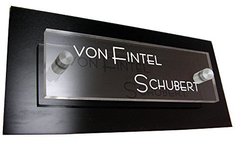 Modernes Türschild/Namensschild a1a - Acrylglas mit SOFORTGRAVUR + VORSCHAU: Gravur inklusive. +2er Set Edelstahl V2A Befestigung.