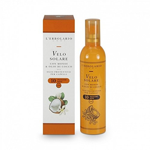 L'Erbolario Velo Solare Spray Solaire Cheveux au Monoï et à l'Huile de Noix de Coco SPF10, Protecteur et Polissant, Format 100 ml