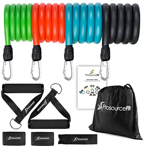 ProsourceFit Premium Heavy Duty Tube Double Dipped Latex Stackable Resistance Bands Set 5-20 LB with Door Anchor and Exercise Chart Full-Body Exercises and Home Workouts