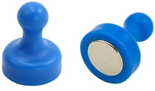 High Power Blue Skittle Magnet for Fridge, Office, Whiteboard, Noticeboard, Filing Cabinet - 19mm dia x 25mm tall - Pack of 2