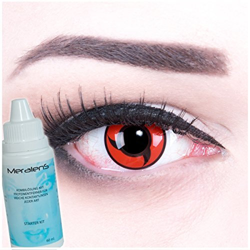 EIN PAAR Farbige Manga Anime Cosplay 14mm Kontaktlinsen 'Itachi' mit gratis Linsenbehälter und Kombilösung. Perfekt für Fasching!