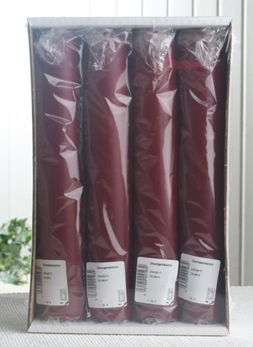 CandleCorner Stumpenkerze, ca. 25 x 4 cm Ø, 4er-Pack, altrot-Bordeaux
