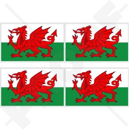 StickersWorld – CYMRU UK Aufkleber, Motiv - walisische Flagge, Vinyl-Sticker, Abziehbild, 50 mm, 4 Stück