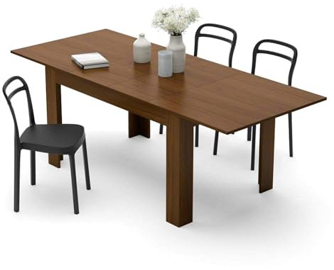 MOBILI FIVER, Mesa de Cocina Extensible Easy, 140(220) x90 cm, Color Nogal, para 6-8 Personas, Mesa Extensible de Comedor, Mesa Cocina, Made In Italy
