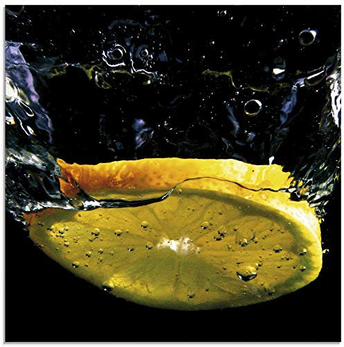 ARTland Wanddeko Glasbilder Wandbild Glas Bild einteilig Quadratisch Obst Früchte Zitrone im Wasser Cocktailbar T5HA