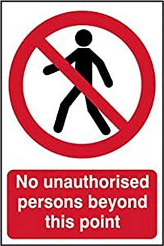 No Unauthorised Persons Beyond This Point Sign - Prohibition Health & Safety - Self-Adhesive PVC - 200mm x 300mm