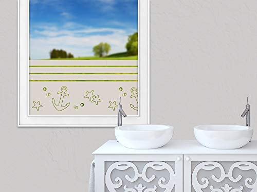 GRAZDesign Fensterfolie Bad Blickdicht Anker - Sichtschutzfolie maritim Badezimmer - für Dusche & Fenster - 100x57cm / Silbergrau
