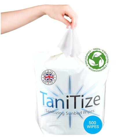 TaniTize Sunbed & Salon Wipes. Antibacterial Wipes, Surface Disinfectant Cleaner, Skin friendly, Absorbent, 100% Biodegradable, (500 Wipe Per Pack, Pack of 1 Refills)