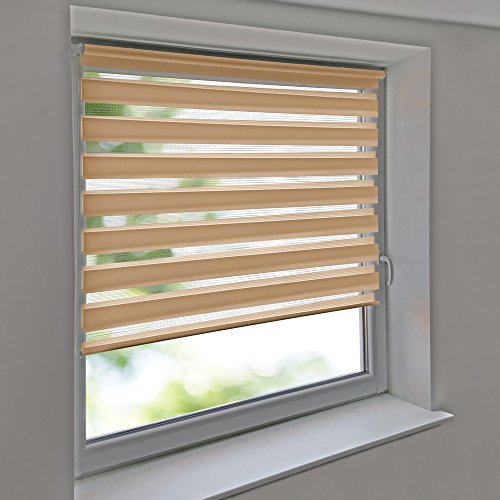 Easy-Shadow Universal Doppelrollo Klemmrollo Außenmaß Breite 95 x 200 cm Höhe - 95x200 cm Apricot (Creme, beige) - Vario Kleberollo Easy&Fix inkl. 2 Stück Klemmträger und Seitenführung