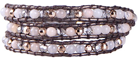 KELITCH Strang Armbänder Personalisiert Zum Männer Frau Blau Lapis Lazuli 3 Wickeln Leder Um Armband (064)