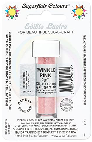 Sugarflair Twinkle Pink Edible Lustre Dust, Add a Lustrous Shine to Cakes or Decorations. Brush On or Add Rejuvenator to Create Eye-Catching Edible Paint, Gives Shine to Your Bakes - 2g
