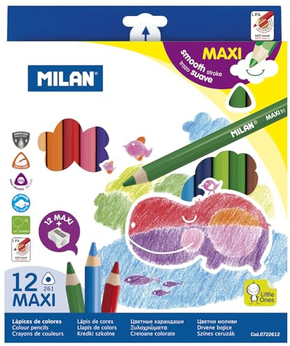 Milan Box 12 Dreieckige Maxi-Buntstifte + Anspitzer