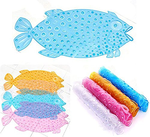 Itian Fisch-Bad Duschmatte mit rutschfest Anti Skid Saug Sucker, Verbessern Sicher Rate (Blau)