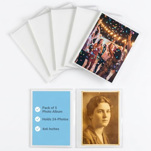 Iconikal 5 Pack, 4x6 Inch, Holds 24-Photos. Photo Albums with Clear Cover to Store and Display Memories, Vacations, Events, Weddings