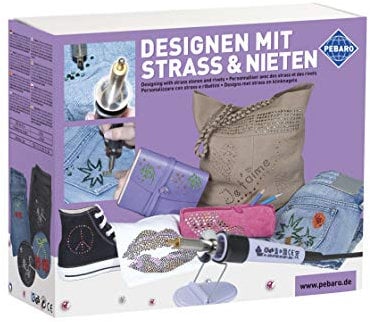 Pebaro 0259 Strass Set, Strasskolben, 12 Aufsätze für verschiedene Größen, 1.440 Strasssteine, Nieten; Hotfix Applikator Glitzersteine auf Stoff, Leder, Papier etc., Kreativ Set, Basteln, Designen
