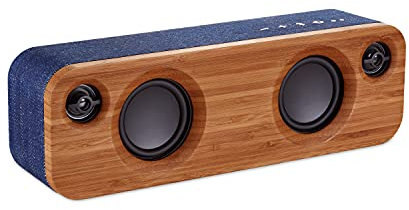 House of Marley Get Together Mini Portable Bluetooth Speaker - Made from Bamboo front and Recyclable Aluminum, 10 Hr Battery, 2.5 Inch Sub Woofers, Speakerphone - Denim
