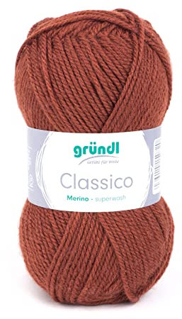 Gründl Wolle Classico - Dicke Wolle zum Stricken und Häkeln - Strickgarn - Weich und hautfreundlich - 50% Merinowolle, 50% Polyacryl - 1 Knäuel 50 g / 120 m - Nadelstärke 3,5-4,5 - mittelbraun