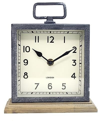 21CM Contemporary Rustic Metal Wood Square Mantel Mantle Clock