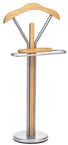 IDIMEX Valet de Chambre Fabio chevalet de Nuit Portant pour vêtements, Structure en métal laqué Couleur Aluminium et Finition en MDF Couleur hêtre