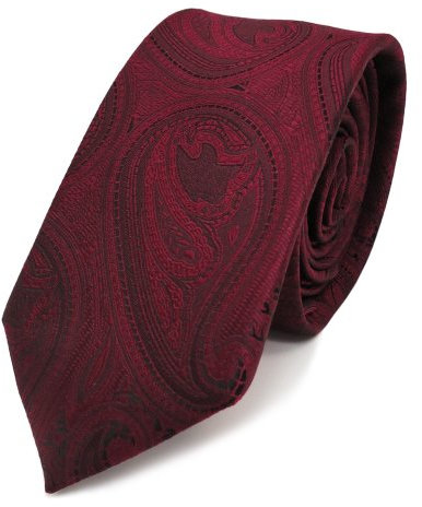 TigerTie schmale Designer Krawatte rot weinrot schwarz paisley Muster - Schlips