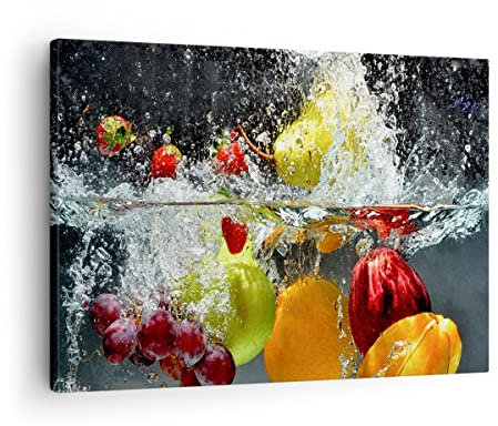 Bilder auf Leinwand Früchte Wasser Spritzer Essen Leinwandbild 70x50cm Wandbilder Dekoration Wohnzimmer Schlafzimmer Küche Deko Klein Wanddeko Bild Wand Kunstdruck Art Wall Decor Canvas AA70x50-2972