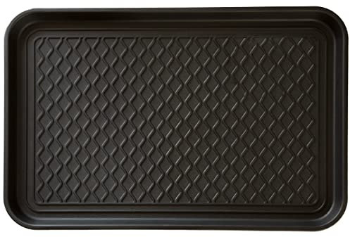 Stalwart All-Weather Indoor/Outdoor Boot Tray - Weather-Resistant Hard Plastic Shoe Mat with Raised Edge for Entryways, Decks, and Patios (Black)