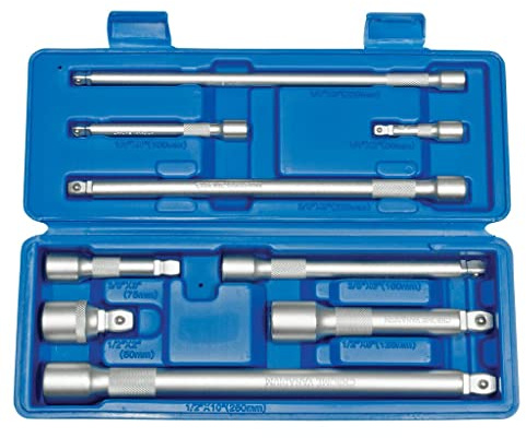 SW-Stahl 05985L Kippverlängerungssatz 1/4, 3/8, 1/2 Zoll - 9-teilig | Ratschenverlängerung Set aus Chrom-Vanadium-Stahl, 50-250 mm Länge, 15 Grad Schwenkwinkel, inklusive Kunststoffkassette