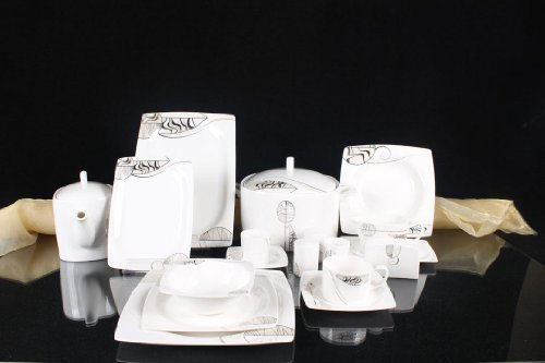 Schillerbach Fine Bone Eckig Tafelservice Set 87 Teile Essgeschirr 12 Personen