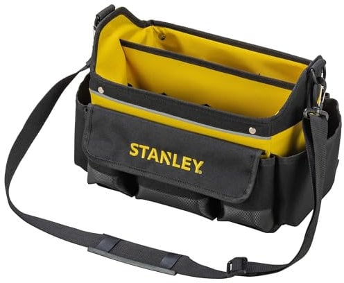 Stanley offene Werkzeugtasche (32 x 20 x 26 cm, acht äußere, zehn innere Taschen, Innenorganizer, 20 kg Ladekapazität, gummierter Handgriff, wasserabweisender Polypropylenboden) STST1-70718