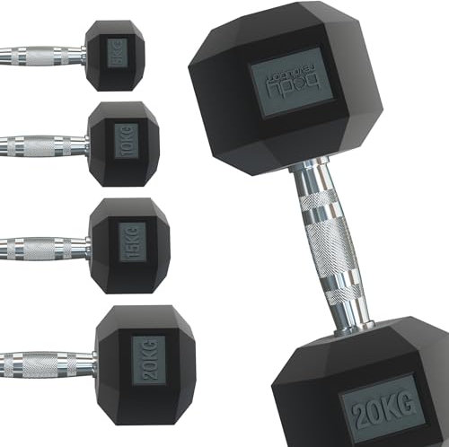 Body Revolution Hex Dumbbell - Rubber Coated Hexagonal Cast Iron Weights with Ergonomic Knurled Handle - Strength Training Equipment for Men and Women - Range from 1kg - 40kg