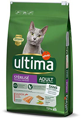 Ultima Croquettes pour Chat Stérilisé Avec Saumon, 7,5kg