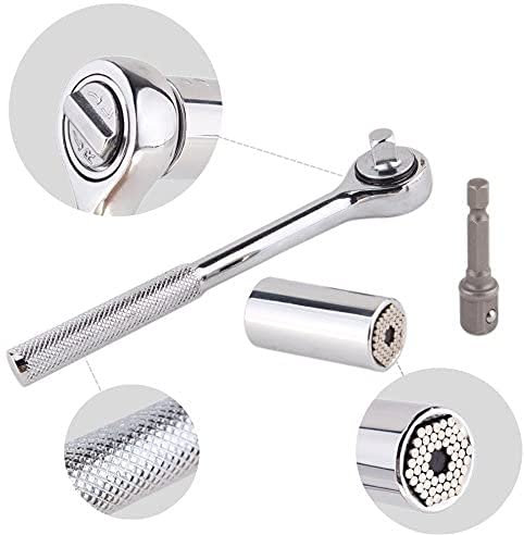 DOBO® Set Universale Chiave a bussola avvita svita 7-19 mm dadi bulloni Trapano Adapter Socket Iron Bar multifunzionale set con cricchetto incluso