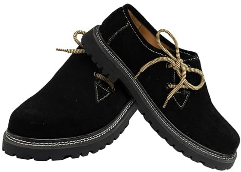 German Wear Haferlschuhe Trachtenschuhe Original Handmachart Trachten Lederschuhe aus Wildleder Echtleder Schuhe Schwarz - 41 EU mit 2X Schnürsenkel