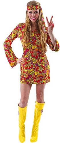 ORION COSTUMES Costume da donna travestimento da hippie al festival di Paisley negli anni '60 colore arancione