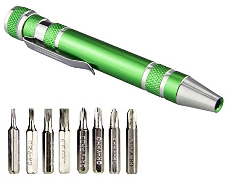 SWATOM 8 in 1 Mini Screwdriver Set Small Screwdrivers Pen Magnetic Repair Tools EDC Compact Gadgets Computer Eyeglasses Home Improvement (Green)