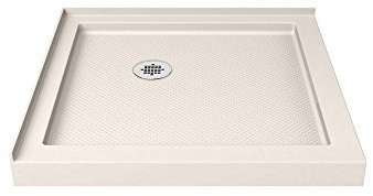 DreamLine SlimLine 36 in. D x 36 in. W x 2 3/4 in. H Corner Drain Double Threshold Shower Base in Biscuit, DLT-1036360-22