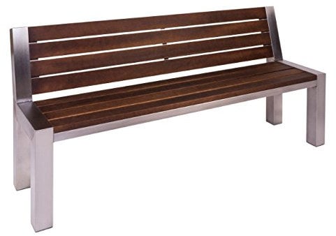 RB-Edelstahl Design Edelstahl Gartenbank mit Rückenlehne, 180 x 52 x 80 cm