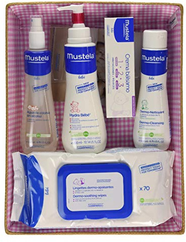 Mustela Bébé - Canastilla Rosa (Agua de colonia + Hydra Bébé + Vitamin barrier cream + Dermo Nettoyant + Toallitas)