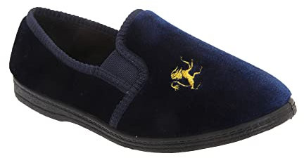 Sleepers Kids Boys Kyle Lion Motif Twin Gusset Slippers (1 UK) (Navy Blue)