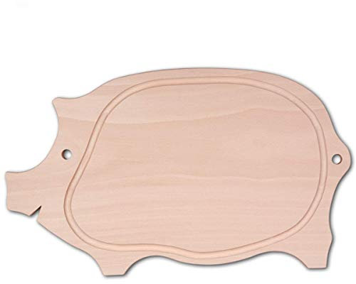 HOFMEISTER® Großes Holz-Schneidebrett Schwein, 40 cm, Servierbrett aus Europa, Tranchierbrett mit Saftrille, Servierbrett aus Buche, Servierplatte zum Schneiden und Servieren