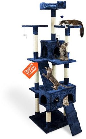 Wintem Tiragraffi da 170Cm con Cuccia per Gatti Albero Parco Giochi Gioco Tira Graffi per Gatto (Blu)