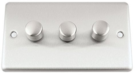 A5 Light Dimmer Switch 3 Gang 400W (Max) - Satin Brushed Chrome - Classic - 2 Way Push On/Off