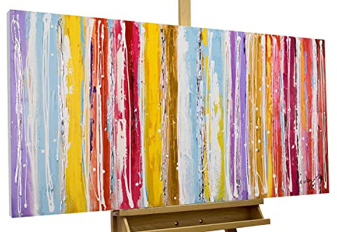 KunstLoft Leinwandbild | 100% HANDGEMALT | 120x60cm | Gemälde 'Line it ' | Abstrakt | Bunt | Wandbild Wohnzimmer