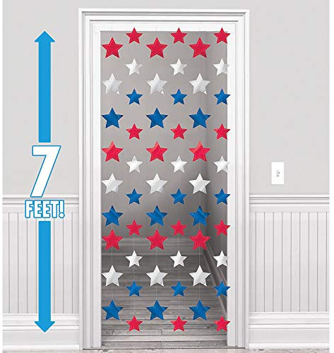 amscan 672073 Dekorative Lichterkette Patriotic Stars, Weiß