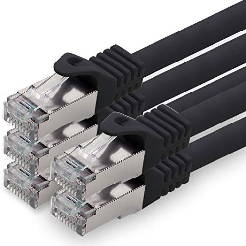 5,0 m - noir - lot de 5 câbles réseau CAT.7 câble patch SFTP PIMF LSZH câble Gigabit Lan 10Gb s câble brut cat7 avec connecteur RJ45 Cat6a compatible avec CAT5 CAT6 cat7 cat8