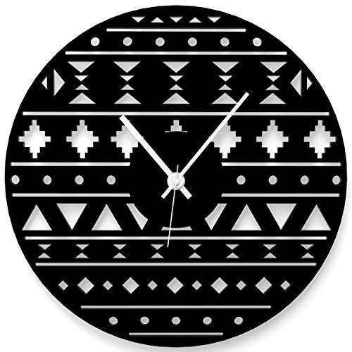 WANDKINGS Wanduhr Ethno aus Acrylglas, in 11 Farben erhältlich (Farbe: Uhr = Schwarz glänzend; Zeiger = Weiß)