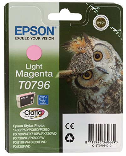 Epson T0796 Original Light Magenta red Ink Cartridge for Stylus Photo 1400 (Owl), Genuine